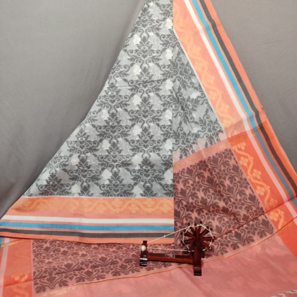 White Dupatta with Peach Border