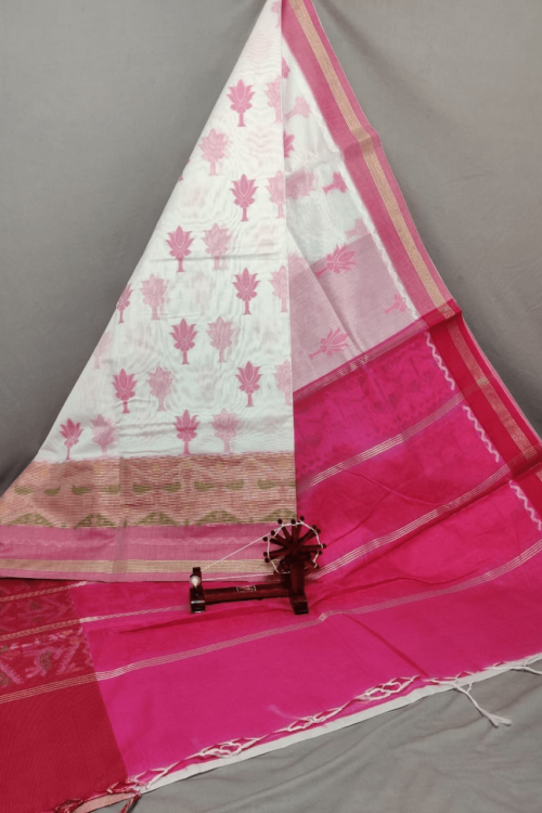 White Dupatta with Pink Border