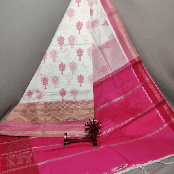 White Dupatta with Pink Border