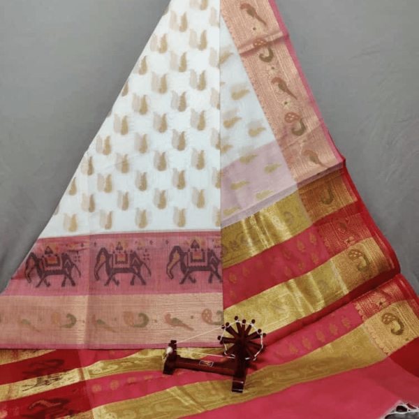 White Dupatta with Red Border