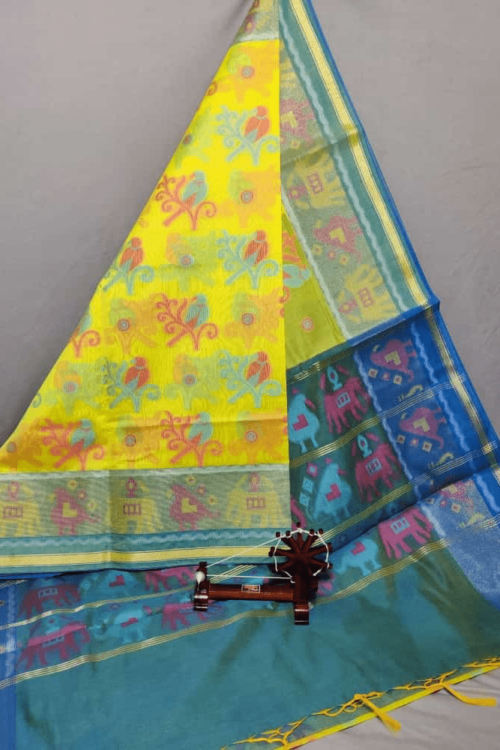 Yellow Dupatta with Blue Border