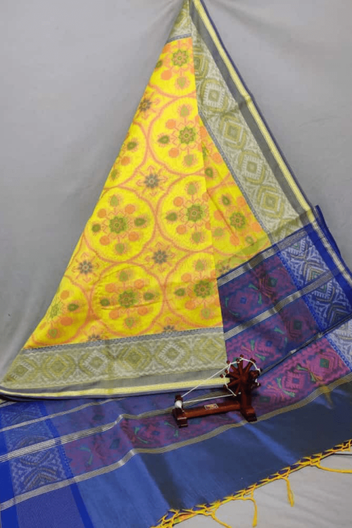 Yellow Dupatta with Navy Blue Border