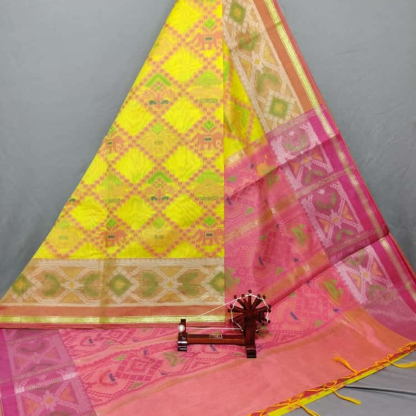 Yellow Dupatta with Peach Pink Border