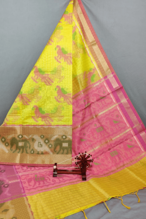 Yellow Dupatta with Pink Border