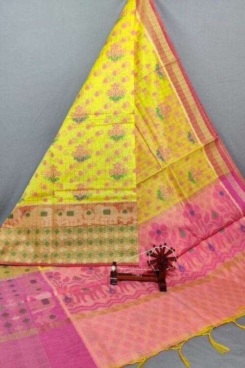 Yellow Dupatta with Rose Pink Border