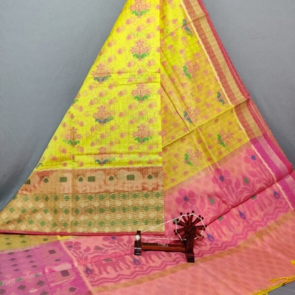 Yellow Dupatta with Rose Pink Border