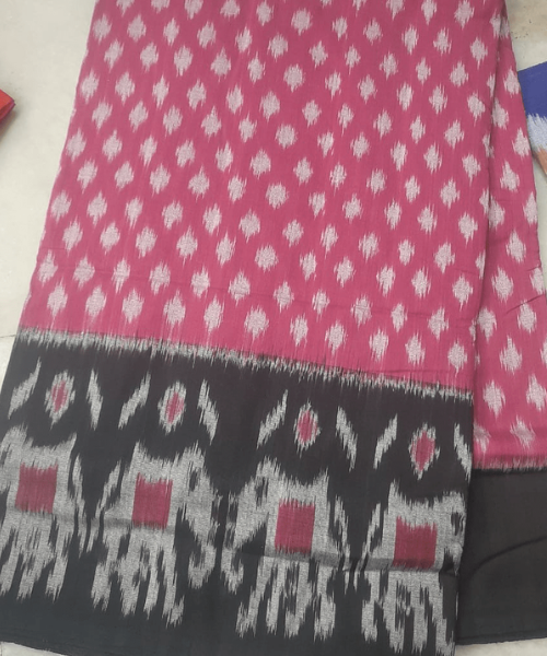 pink cotton saree with black border - Wmf